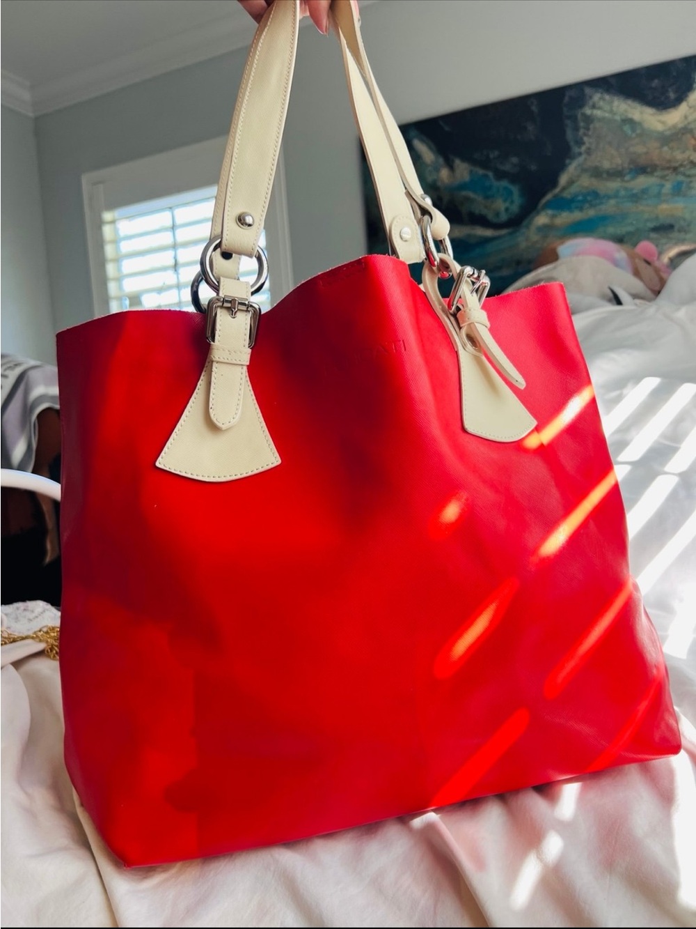 Pulicati Red Genuine Leather Tote Women's Large Shoulder Bag Never Used